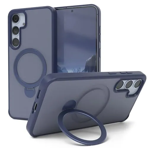 EAZY CASE - Handyhülle für Samsung Galaxy S24 Plus Schutzhülle mit Ständer kompatibel mit Galaxy S24 Plus Hülle mit 360° Ring & Magnetfunktion zum Aufstellen induktives Laden Cover Nacht Blau