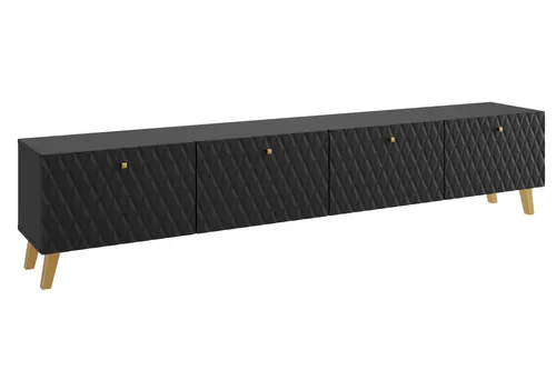 MINIO go for it, TV-Lowboard, RTV-Schrank stehend LOKET, 4 Klappen, 190 cm, mit goldenen Beinen und Griffen, Schwarz Farbe,