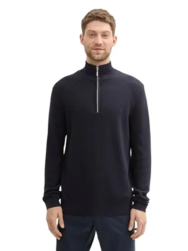 TOM TAILOR Herren Troyer Strickpullover - Knitted Navy Melange, XXL - Pullover für Herren mit klassischem Troyer-Kragen, ideal für Herbst und Winter. Aus weicher, pflegeleichter Baumwolle für hohen Tragekomfort.