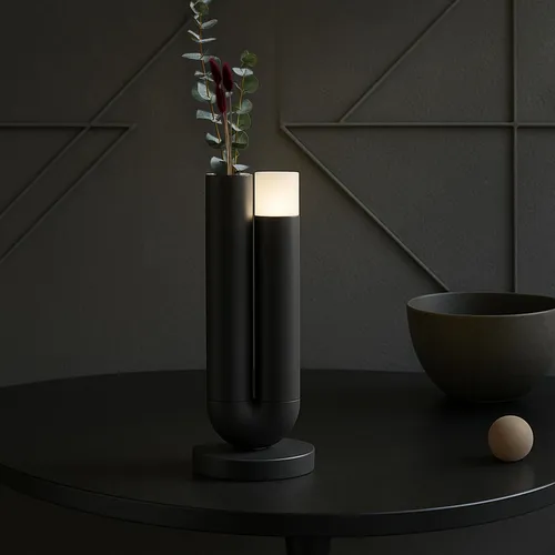 LED Akku-Tischlampe mit Vase, 27 cm, Wireless Charging, schwarz