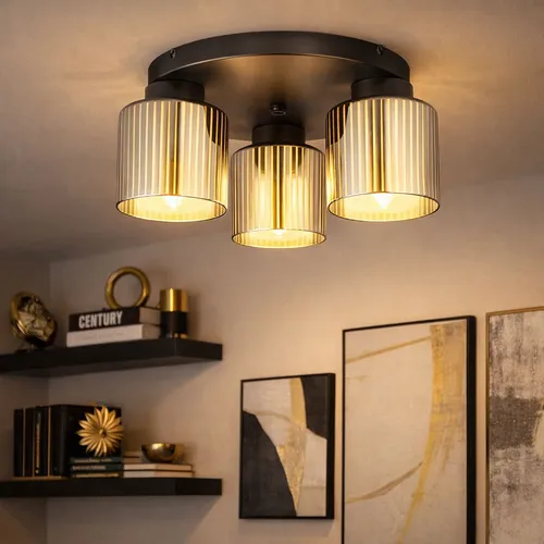 Deckenleuchte 3-flammig schwarz verchromt LED 34,5 cm - Moderne Deckenlampe mit 3 Lichtern für stilvolle Akzente in jedem Raum. Ideal für Wohnzimmer, Esszimmer und Flur. Energieeffizient mit warmweißem Licht und elegantem Design.