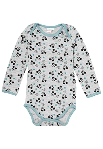 Disney Mickey Mouse Baby Body Unisex – Strampler Schlafstrampler Langarm Grau (62-68)