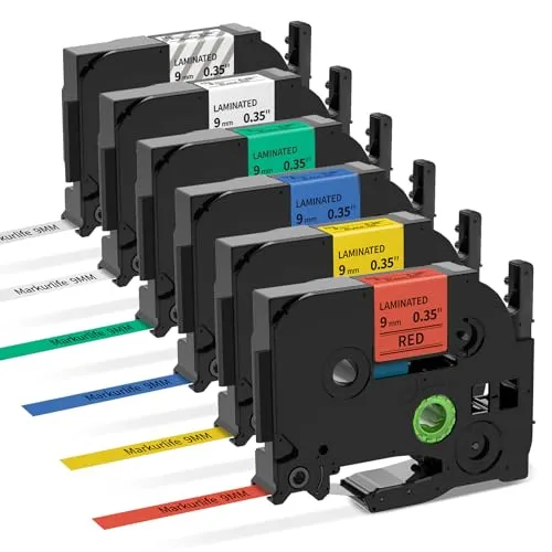 Markurlife Kompatibel mit Brother P-Touch 9 mm TZ-221 TZ-121 TZ-421 TZ-521 TZ-621 TZ-721 für Brother TZe Schriftband für P Touch Etikettendrucker PT-H100LB PT-H105 PT-E100 PT-D200 PT-D210