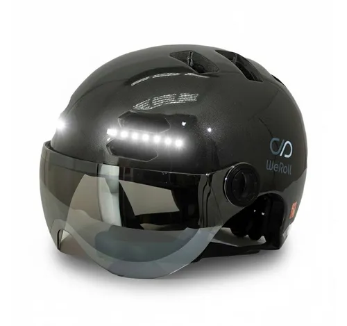 WeRoll Fahrradhelm Helm Fahrradhelm mit Blinkern Licht Visier E-Scooter LED Herren Damen