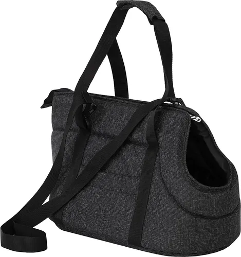 Hundetasche, Transportbox, Katzentasche, mit verstellbarem Schultergurt, mit Seitentaschen, Hände frei Reisetasche, Schwarz, 2: 25 x 50 x 27 cm