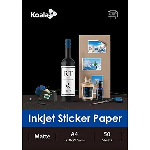 KOALA Inkjet Selbstklebendes/Klebriger Rücken weißes Matt Fotopapier, Etikettendruckpapier, A4, 50 Blatt