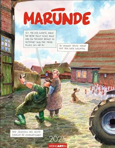 Marunde Kalender 2025 - Witziger Cartoon-Posterkalender mit 12 humorvollen Zeichnungen, kunstvoll im Hochformat 34 x 44 cm