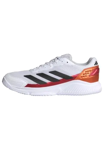adidas Herren Courtquick Padel Schuhe, FTWR White/core Black/Lucid Orange, 46 2/3 EU - Sportliche Padel Schuhe mit regulärer Passform, robustem Obermaterial aus Textil und Synthetik sowie Cloudfoam Polsterung für hohen Komfort. Ideal für den intensiven Einsatz auf dem Platz.