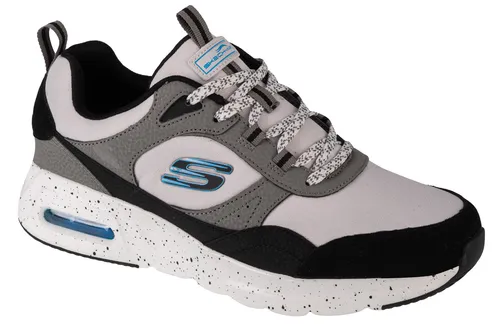 Skechers Air Court Yatton Herren-Leder-Sneakers in Grau/Schwarz/Weiß - Hochwertige Herrensneakers von Skechers mit rutschhemmender Laufsohle und verstärkten Kappen für optimalen Halt. Ideal für sportliche Aktivitäten und den Alltag.