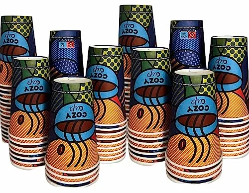 Intertan 100 Kaffeebecher To Go Pappe 475ml Design COZY CUPS Pappbecher Einwegbecher für Heißgetränke bis 95°C und Kaltgetränke Papp Becher für Unterwegs, Büro, Uni, Party, Picknick
