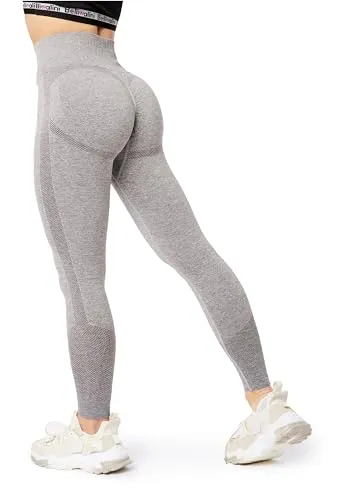 Bellivalini Damen Sport Leggings High Waist Push Up Scrunch Fitness - Nahtlose Scrunch Leggings in Hellgrau Melange mit hohem Bund für optimalen Tragekomfort. Figurformend und ideal für Yoga, Laufen und Fitness. Entdecken Sie stilvolle Sportmode für aktive Damen.