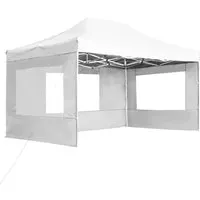 vidaXL Profi-Partyzelt Faltbar mit Wänden 4,5×3m - Weiß - Pavillons & Partyzelte: Faltbares und 100% wasserdichtes Partyzelt aus stabiler Aluminiumlegierung, ideal für stilvolle Outdoor-Events und einfachen Transport.
