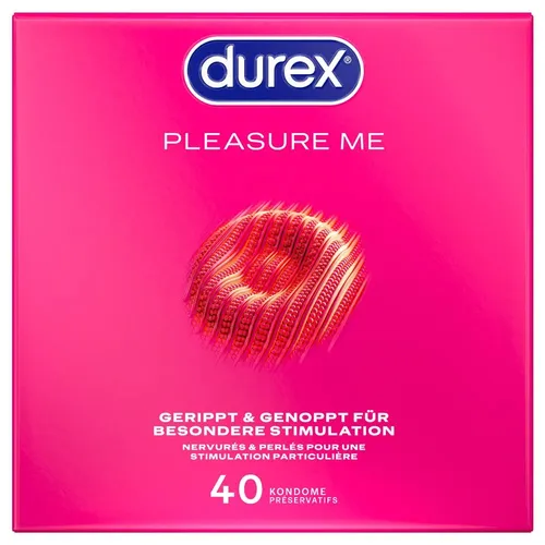Durex Pleasure Me Kondome mit Noppen & Rippen, 40 St. - Kondome mit anatomischer Easy-On-Form und extra Silikongleitgel für intensives Vergnügen. Ideal für besondere Momente zu zweit.