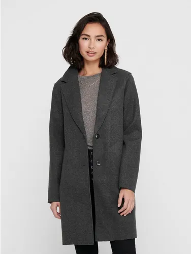 ONLY Langmantel ONLCARRIE BONDED COAT OTW NOOS in Grau - Modischer Langmantel aus 100% Polyester, weit geschnitten mit Reverskragen und V-Ausschnitt. Perfekt für den Alltag, ausgestattet mit praktischen Eingrifftaschen und einem eleganten Knopfverschluss.