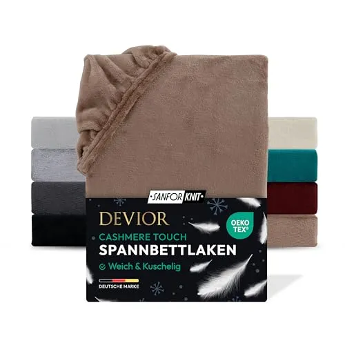 Devior Cashmere Touch Spannbettlaken, Nougat, 140x200-160x200 cm – Flauschig weich & wärmend – Mikrofaser mit 190 g/m²– Winter-Spannbetttuch für Topper & Matratzen – Oeko-TEX Zertifiziert
