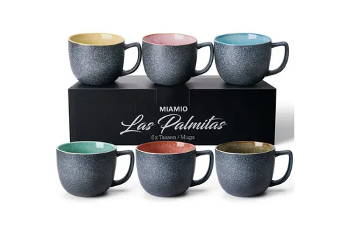 MIAMIO 6er Set Kaffeetassen aus Steingut - Farbenfrohes Kaffeetassen Set aus hochwertigem Steingut, ideal für Kaffeeliebhaber und perfekt für gesellige Runden.