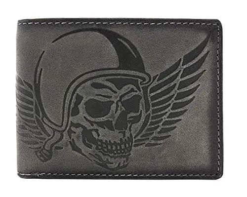 Jockey Club Biker Geldbörse aus echtem Leder mit Totenkopf und RFID-Schutz