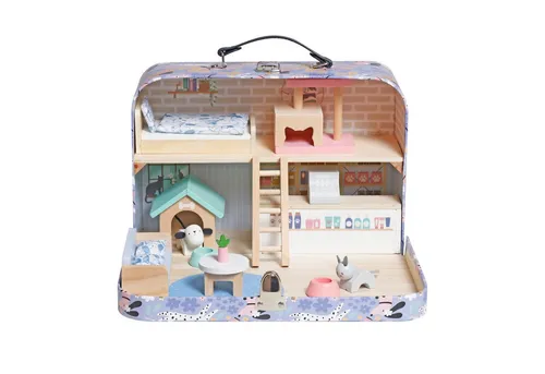 Tragbares Puppenhaus im Koffer – Violettes Design mit Zubehör