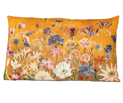 modernes Dekokissen Samt Blumenwiese 1 orange 50x30cm Formano
