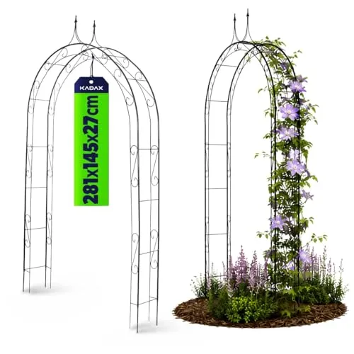KADAX Rosenbogen, Gartenbogen für Kletterpflanzen, Rosen, Garten, Pergola, pulverbeschichteter Stahl, Gartenlaube, wetterfest, Rankhilfe, Torbogen, Spalier, Deko, Schwarz (27 x 145 x 281 cm)