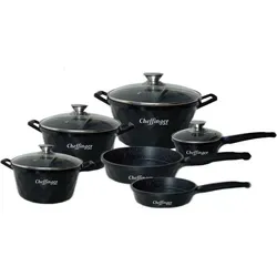 12-teiliges Induktion Kochtopf Set mit Diamant Design - Hochwertiges 12-teiliges Kochtopf Set aus Aluminiumguss mit robuster Marmorbeschichtung. Ideal für alle Herdarten, inklusive Induktion. Pflegeleicht und spülmaschinenfest für müheloses Kochen.