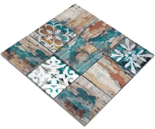 Mosaik beige petrol Glasmosaik matt Quadrat Wand Küche Dusche WB160-W850