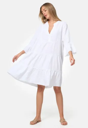 PM SELECTED Sommerkleid PM39 - Leichtes Musselin Minikleid mit Rüschen - Kleider - Luftiges Damen Sommerkleid aus 100% Baumwolle mit verspielten Rüschen und V-Ausschnitt für optimalen Tragekomfort und feminine Eleganz.