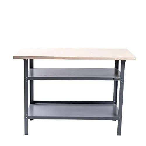GERMANIA Werkbank mit Holzplatte - 120 x 60 x 85 cm - 2 Einlegeböden - Metallgestell - Tragekapazität bis zu 300kg - Werktisch, Werkstatttisch, Sägetisch, Arbeitstisch