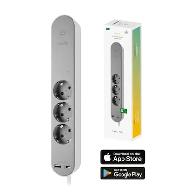 Hombli smarte Steckdosenleiste HBPS-0200 - Home Automation: Steuerbare Steckdosenleiste mit drei intelligenten Steckdosen, USB-C-Netzteil und Funktionen wie Verbrauchsmessung und Anwesenheitssimulation für mehr Sicherheit.