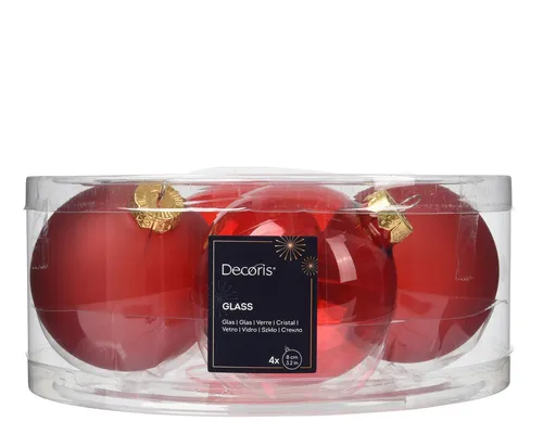 Kaemingk Weihnachtsbaumkugel, Weihnachtskugeln Glas 8cm 4 Stück - Weihnachtsrot transparent