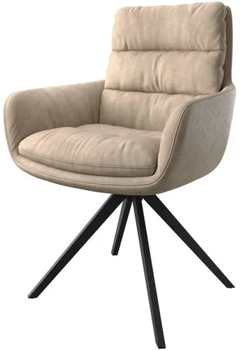 DELIFE Esszimmerstuhl Abelia-Flex mit Armlehnen - Eleganter Esszimmerstuhl mit Mikrofaser-Bezug in Beige Vintage, hoher Sitzkomfort und dreidrehbares Kreuzgestell für stilvolle Stunden mit Familie und Freunden.