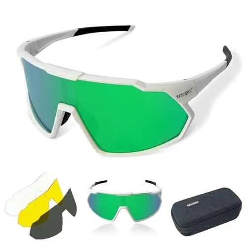 TWO-X Speed Sportbrille unisex Fahrrad-Brille Spiegel Rad-Sonnenbrille Full weiss grün