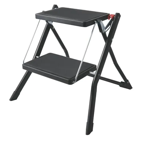 Spirella Klapptrittleiter, Schwarz, Metall - Standsichere Klapptrittleiter mit rutschfestem Fuß und Klappsicherung, ideal für Haushaltsreinigung und vielseitige Einsätze.