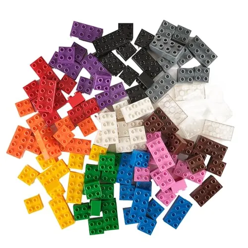 Strictly Briks Basic Builder Set #2 - Premium-Bausteine - kompatibel mit großen Bausteinen Aller Marken - nur für Steine mit großen Noppen - 108 Stück - Blau, Grün, Rot, Gelb, Schwarz, Braun etc.