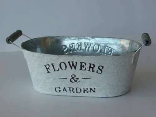 Zink Jardiniere Flowers & Garden weiß gewaschen,oval,Deko,Blumenschale >3902321<