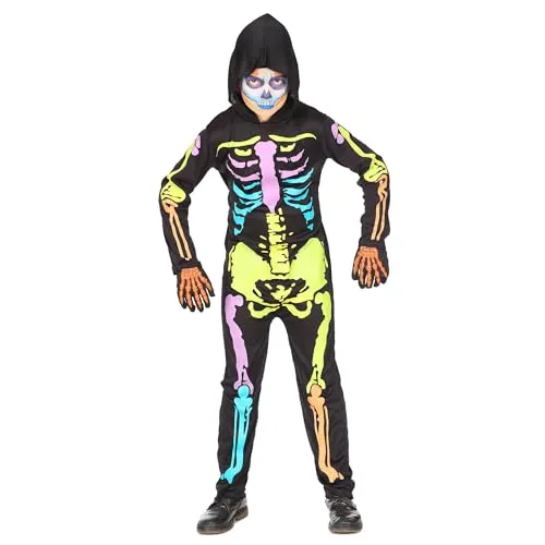 W WIDMANN MILANO Party Fashion - Kinderkostüm Skelett, Overall mit Kapuze für Halloween, ideal für 4-5-Jährige