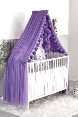Baby Fancyroom Betthimmel für Babybett, Prinzessin Babywiege, Moskitonetz, Beistellbett Himmel, Babyzimmer Deko, Baldachin Kinderzimmer aus Premium Tüll (Lila)