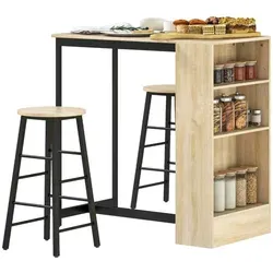 3-teiliges Bartisch-Set mit Stauraum und Fußstützen