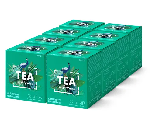 TEA by Tchibo Kräutertee Feldblumen - 8x30 Teebeutel - Aromatisierter Kräutertee mit Orangen-Geschmack, nachhaltig verpackt in Bio-Kunststoff und FSC®-zertifiziertem Karton für umweltbewussten Genuss.