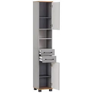 MÖBELPARTNER Badschrank Jelda 154231 - Badmöbelprogramm mit zeitlosem Design, platzsparend und wasserbeständig. Ideal für eine ordentliche Aufbewahrung Ihrer Badutensilien mit 2 Schüben und höhenverstellbaren Einlegeböden.