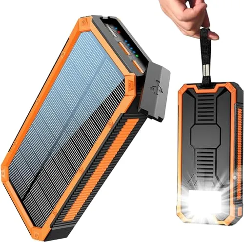 Solar-Ladegerät, 20.000 mAh, PD20W, externer Akku, Solar Power Bank, tragbares Ladegerät, USB C, Schnellladung, kompatibel mit Telefon und Tablet