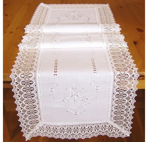 matches21 HOME & HOBBY Tischdecke Tischläufer CORA Spitze & Stickerei Landhausstil Polyester 40 x 140 cm (1-tlg), Pflegeleicht & waschbar bei 30 °C