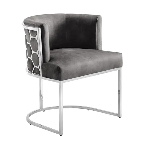 invicta INTERIOR Stilvoller Stuhl Elegance - grau - Samt - Silber - Edelstahl mit Armlehne