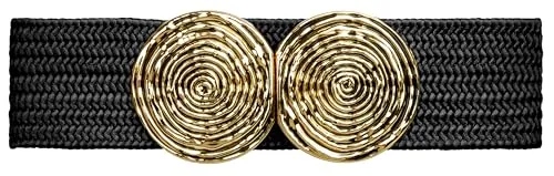 Caspar GU325 Damen Stretch Taillengürtel mit goldfarbener Doppelschnalle, Größe 80 - Eleganter und breiter Flechtgürtel für einen stilvollen Look. Der ca. 5,7 cm breite Gürtel bietet hohen Tragekomfort und passt sowohl zur Taille als auch zur Hüfte. Ideal für jedes Outfit!