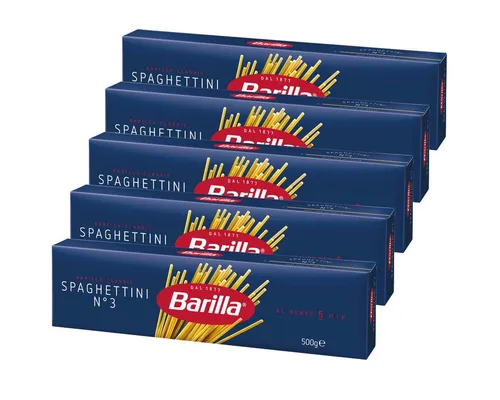 Barilla Nudeln, Barilla Spaghettini Nummer 3 Hartweizennudeln Pasta 500g 5er Pack
