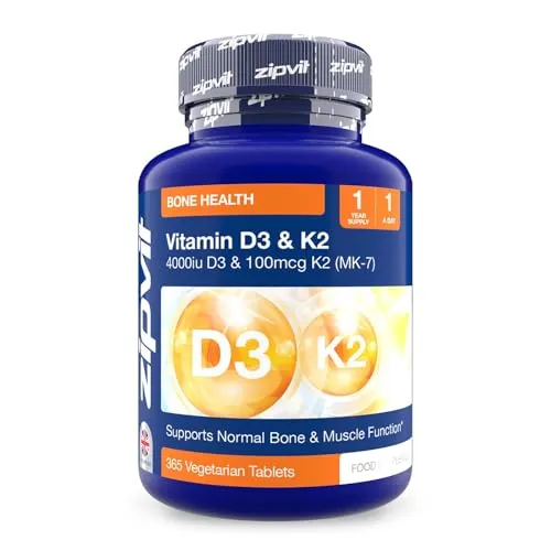 Vitamin D3 4000IU & Vitamin K2 MK-7 100µg | Hochdosiertes Vitamin D3 K2 | Immunsystem, Knochen, Muskeln & Zähne | Vegetarisches Vitamin D Supplement | 365 Tabletten | 12-Monatsvorrat
