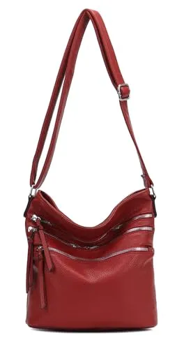 ITALYSHOP24 DAMEN TASCHE SHOPPER Schultertasche Umhängetasche CrossOver Crossbody Henkeltasche Beuteltasche Handtasche City Bag Reise Kunst-Leder Rot