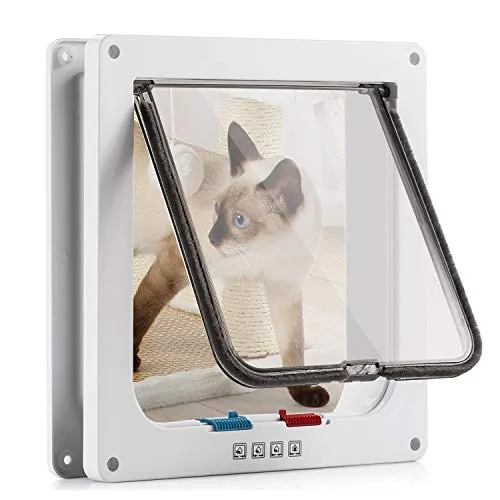 Sailnovo Große Katzenklappe 4 Wege Magnet-Verschluss,Einfache Installation Katzentür Haustiertür mit Teleskoprahmen,Silent wetterfeste Haustierklappe in Wand/Holztür/Upvc innentür(Weiß,L)