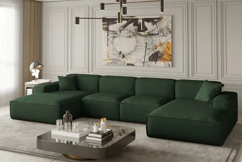 Wohnlandschaft U-Form CELES in Stoff Opera Velvet Grün von Fun Möbel