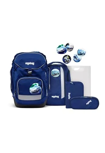 ergobag pack Set - Ergonomischer Schulrucksack 6-teilig für die 1. Klasse - Schulranzen mit höhenverstellbarem Tragesystem für optimale Anpassung. Inklusive Heftebox, Sportrucksack und individuellem Design durch Kletties.